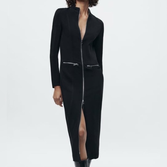 Zara Black Dress with Silver Zipper Accents - Picture 1 of 4